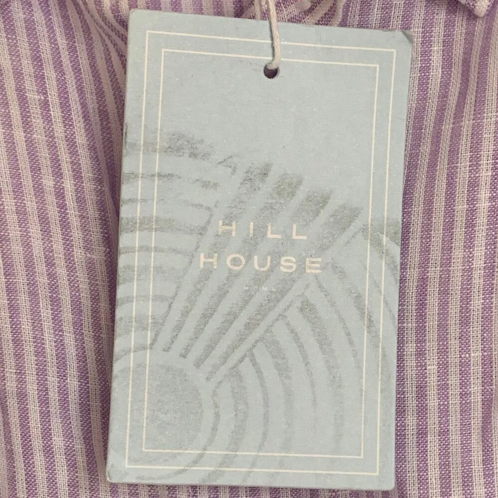 NWT Hill House 100% Linen Preppy Short Sleeve Mini Dress in Purple White Striped - Image 10