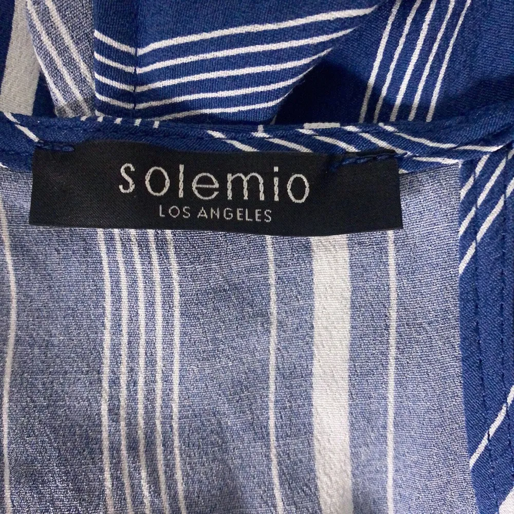 Solemio Top Womens Size Large Racerback High Neck Blouse Shirt Blue Stripes - Image 4