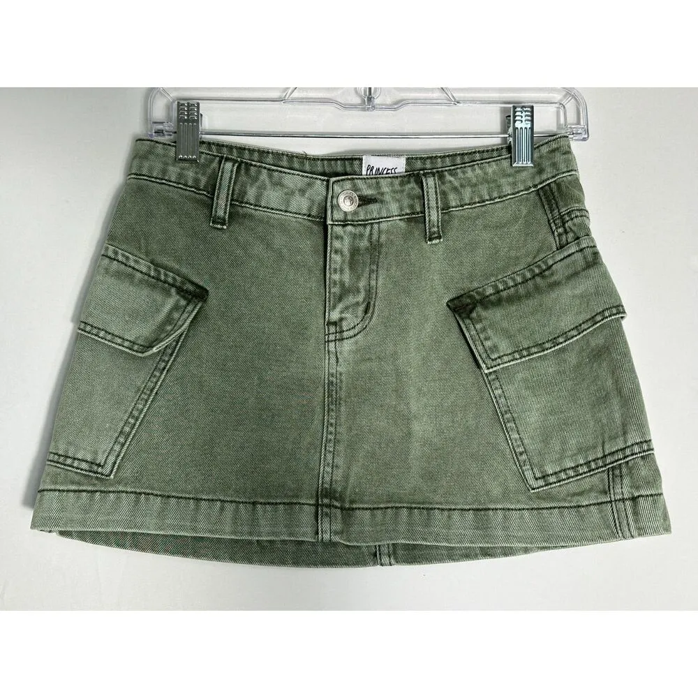 Princess Polly Zakai Cargo Denim Mini Skirt Green Size 2 NWT! - Image 8