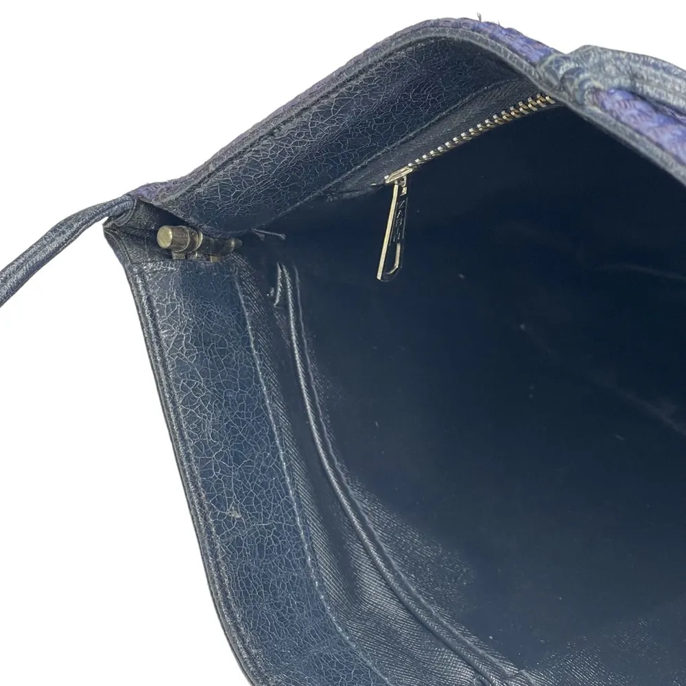 Vintage: Maryann Rosenfeld ✿ Hinged Convertible Clutch Handbag ✿ Navy Woven ✿ - Image 6