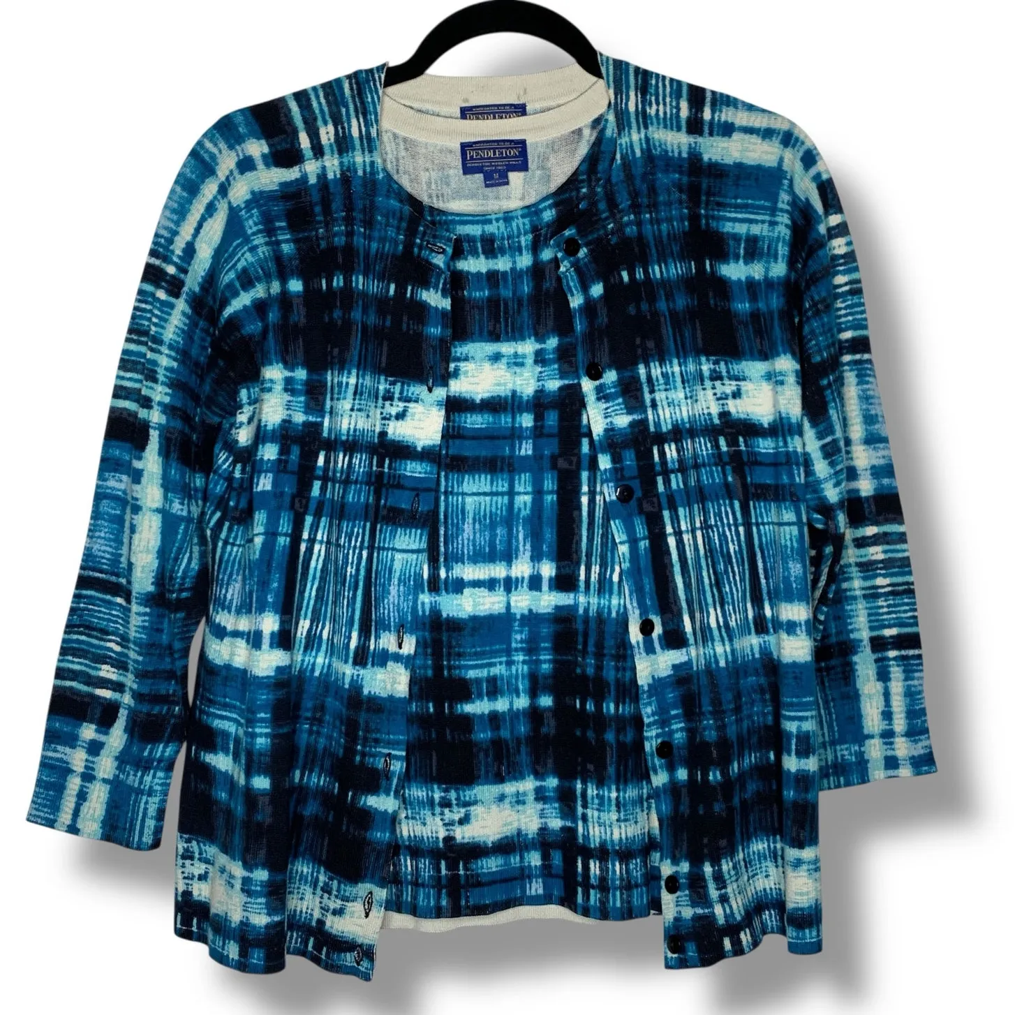 Pendleton 2 piece Cardigan Blue White Sweater Top Shirt Tank Women's Size Medium - Image 5