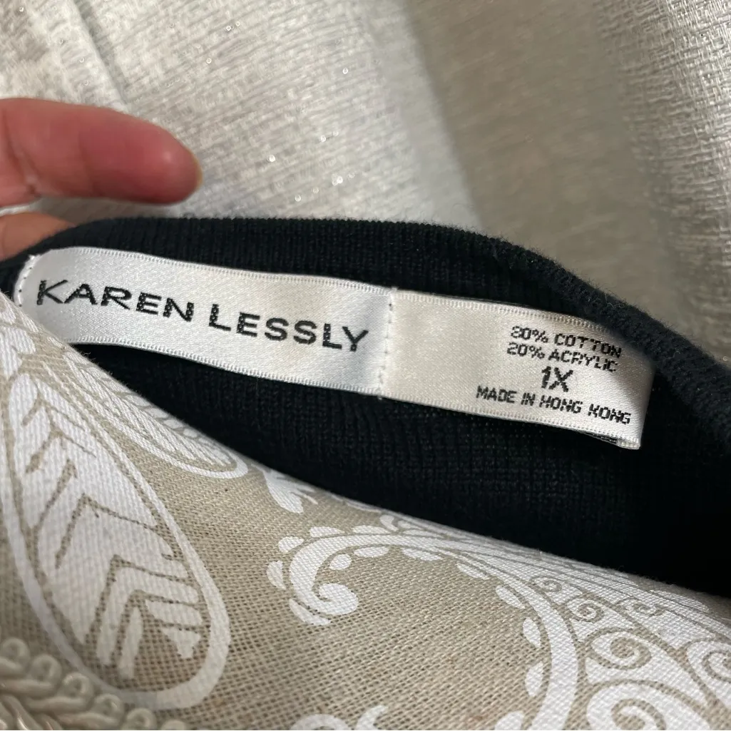 Karen Lessly Black Embellished Beaded Cardigan Sweater Women’s Plus 1 Size 1X - Image 2