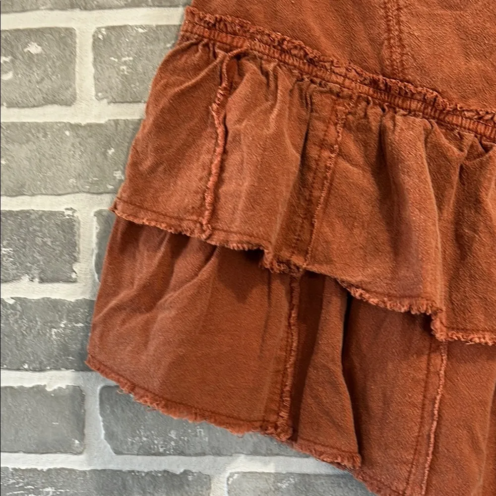Free People Ruffles in The Sand Rust Orange Tiered Ruffle Mini Skirt Size 8 - Image 6