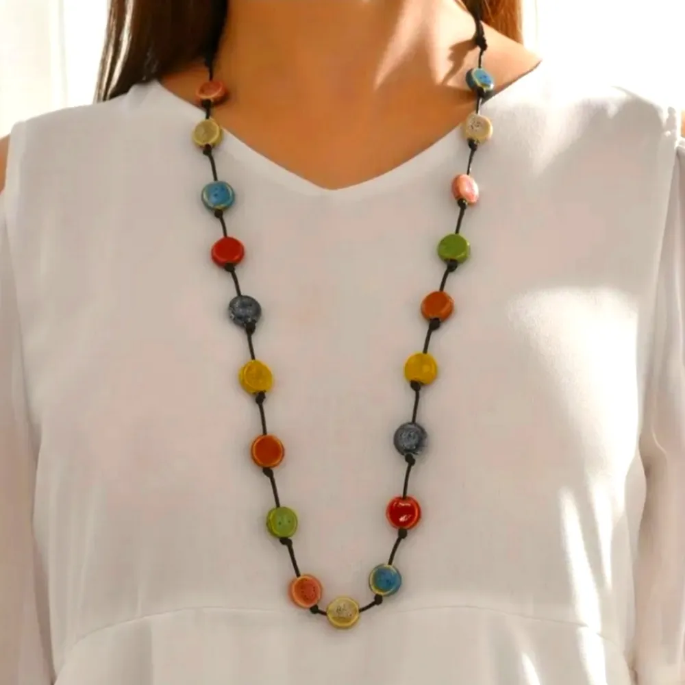 Boho Flat Bead Necklace Female Retro Ethnic Style Niche Stylish Sweater Necklace - Image 2