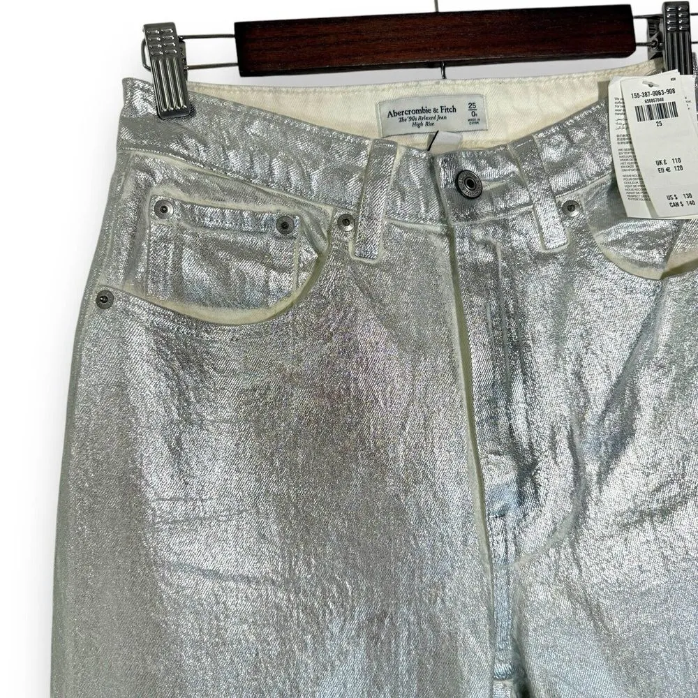 NWT Abercrombie & Fitch Jeans 25 0R High-Rise 90s Curve‎ Love Relaxed Silver - Image 5