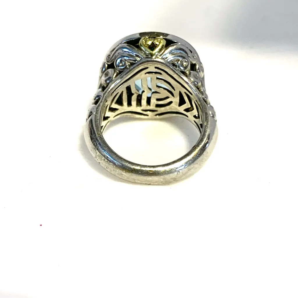CHARLES KRYPELL STERLING SILVER & 18K GOLD TOPAZ & DIAMOND COCKTAIL RING (5.75) Blue - Image 10