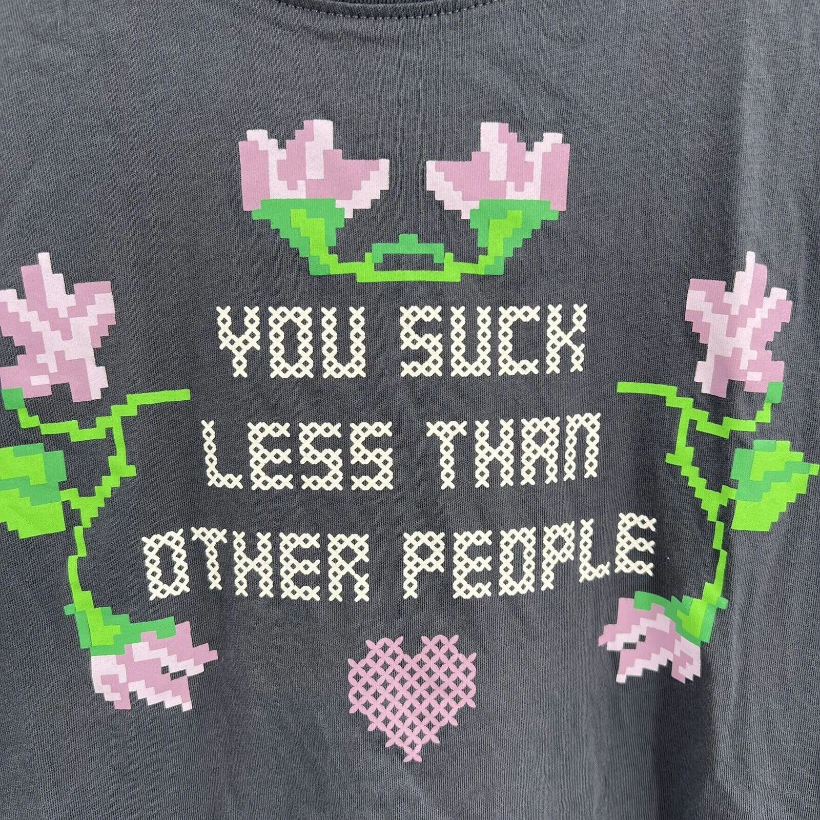 You Suck‎ Less Than Other People Cross Stitch Attic Salt Tee Small Gray - Image 2