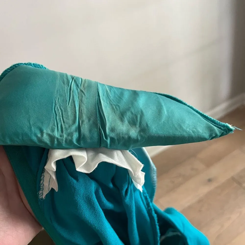 Vintage 80s Karin Stevens Teal Midi Dress Sz 4 Beaded Waist Puff Sleeves Blue - Image 3