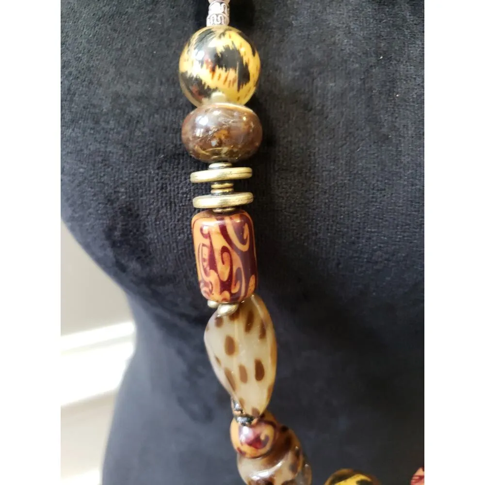 Women's Chunky Boho Beaded Necklace Lobster Clasp Earth Tone Tribal Statement Brown - Image 5