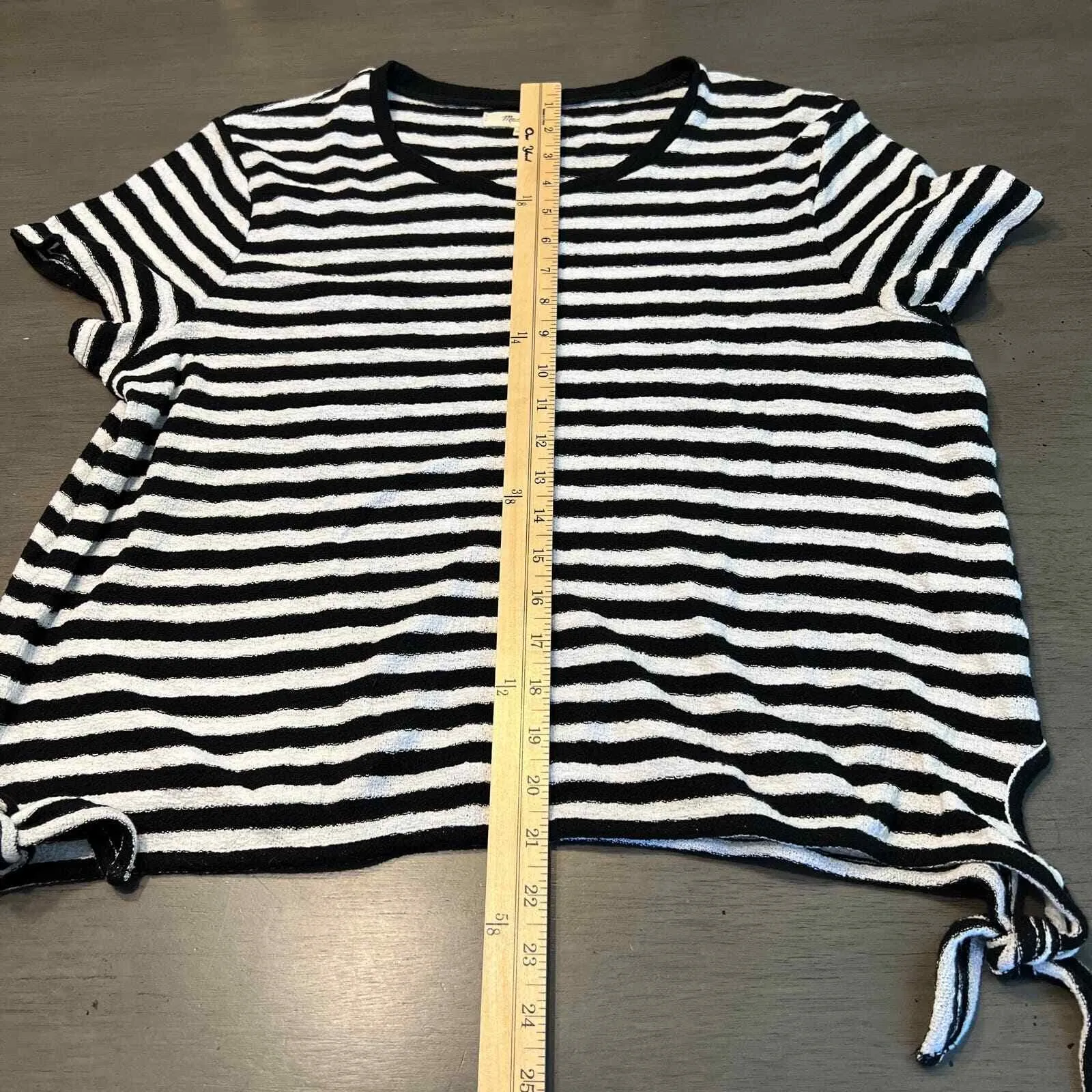 Madewell Womens XL Striped Tie Side T Shirt Top Black White‎ Short Sleeve - Image 7