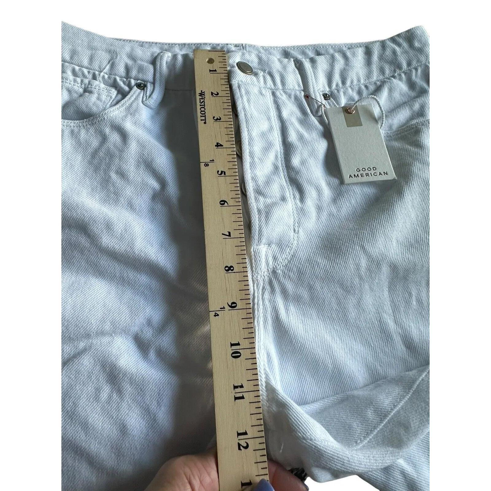 NWT Good American Size 10 White Good Boy Button Fly Cropped Jeans Altered #J9-5‎ - Image 10