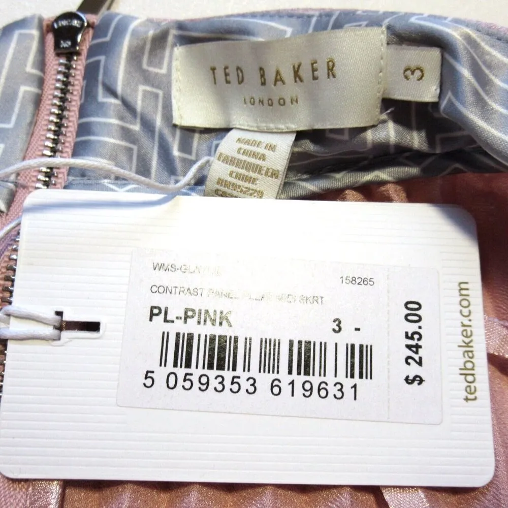 NWT Ted Baker Glaycie in Pink Satin Flared A-line Pleated Midi Skirt 3 / US 8 - Image 2