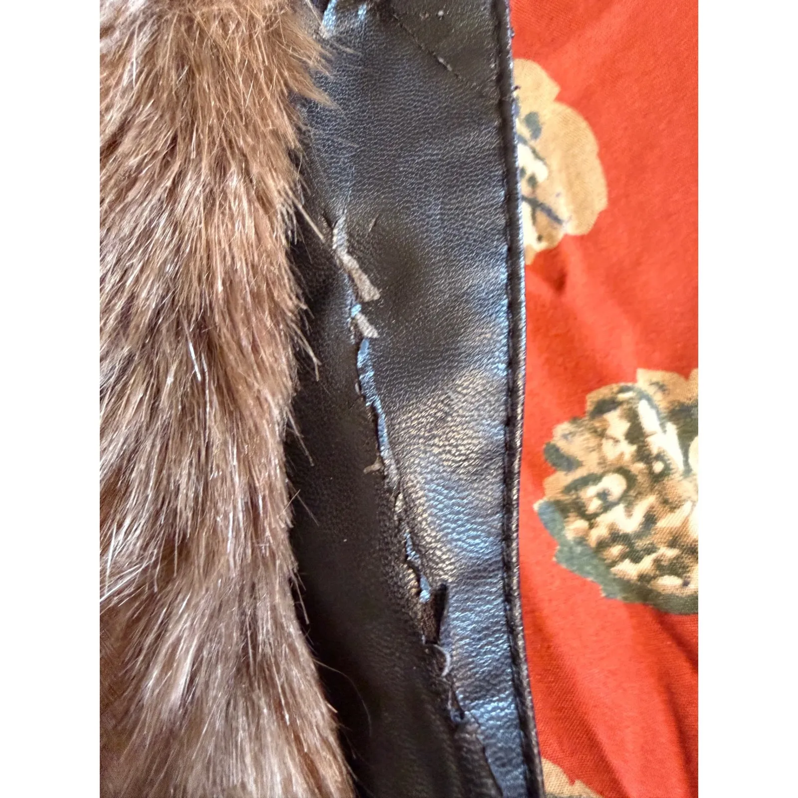 Cynthia‎ Rowley Brown Faux Fur Vest with Orange Print Lining Size L Mobwife fall - Image 7