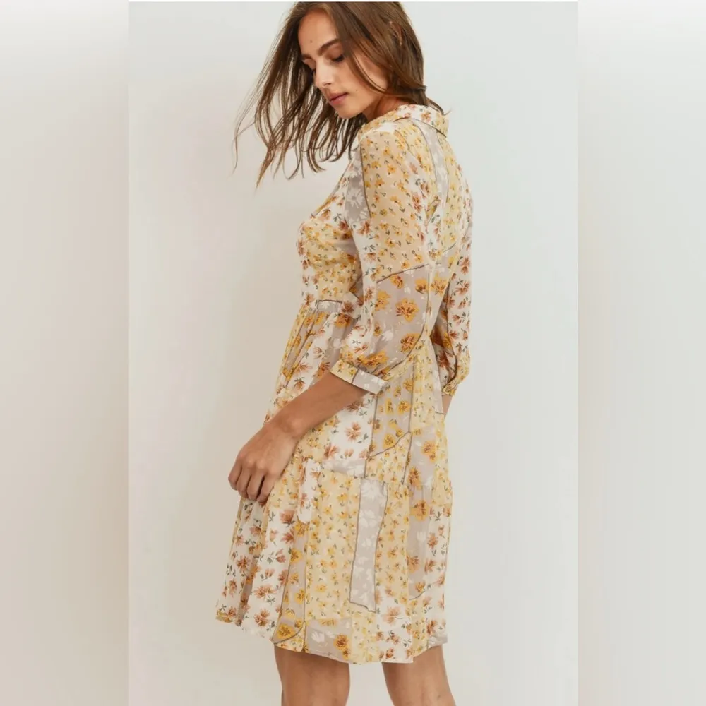 Paper Crane Yellow and Cream Tiered Ruffled Midi Dress women size S - Image 10