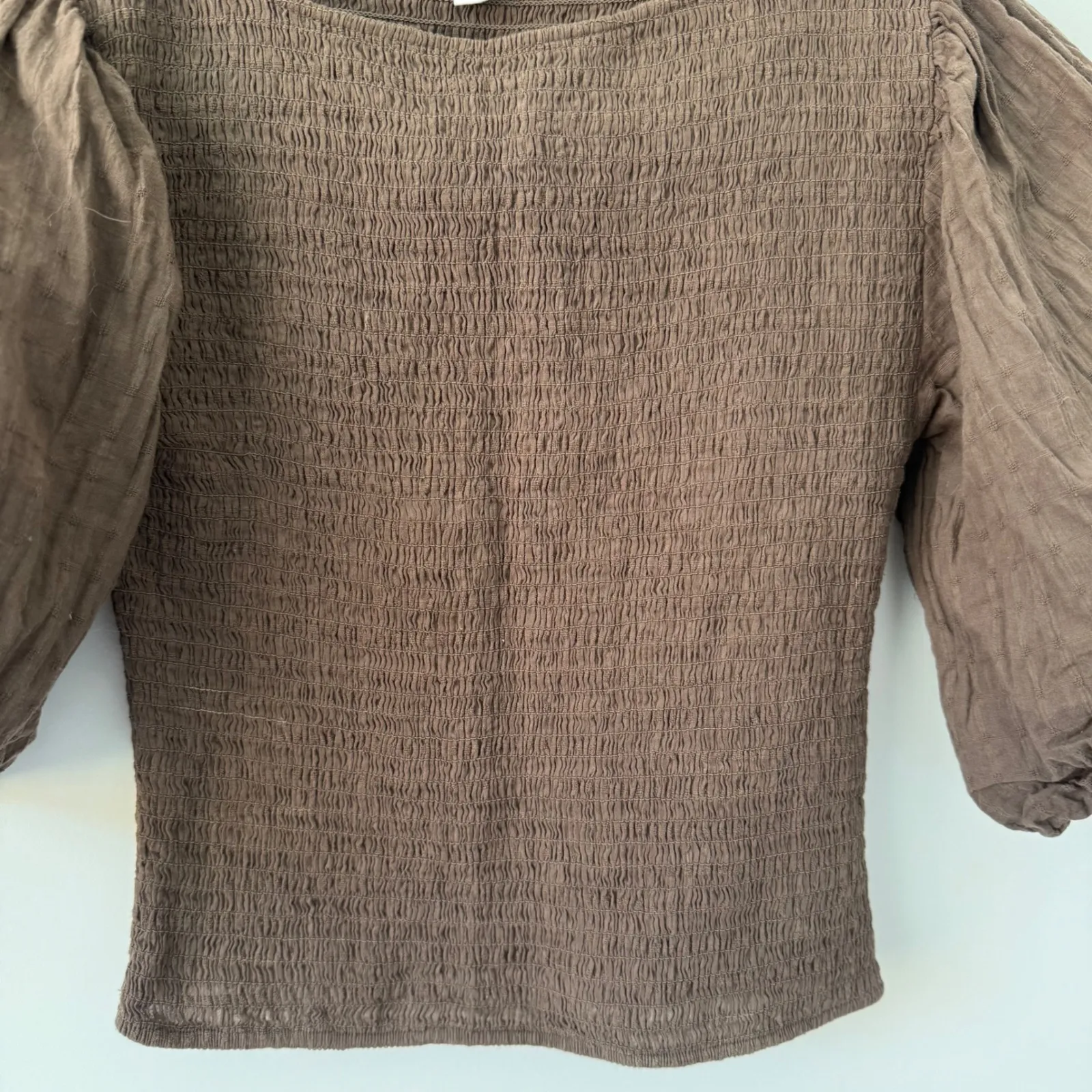 BB Dakota X‎ Steve Madden Women's Smocked City Brown Balloon Sleeve Top Size S - Image 4