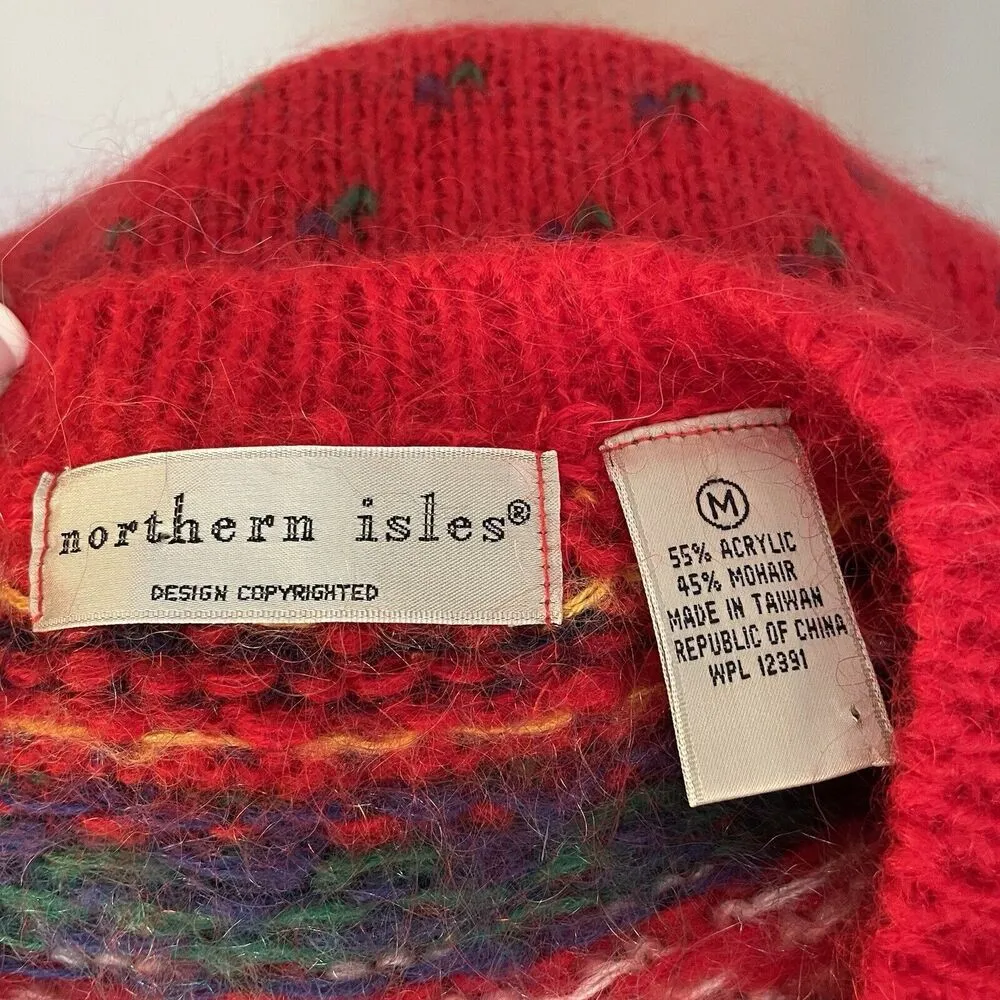 Northern Isles VTG Fair Isle Cardigan Women’s MED Red Sweater Reindeer Holiday - Image 10