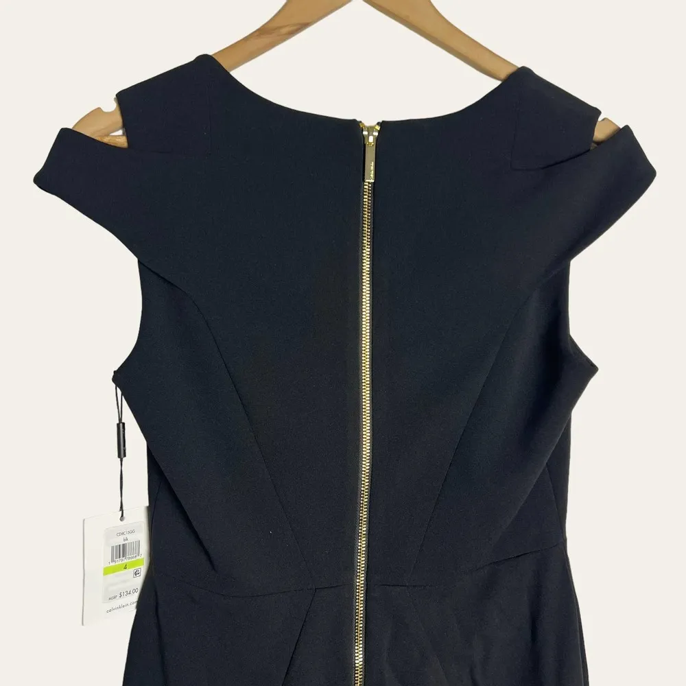 Calvin Klein Black Cut Out Cap Sleeve Square Neck Sheath Dress Size 4 - Image 9