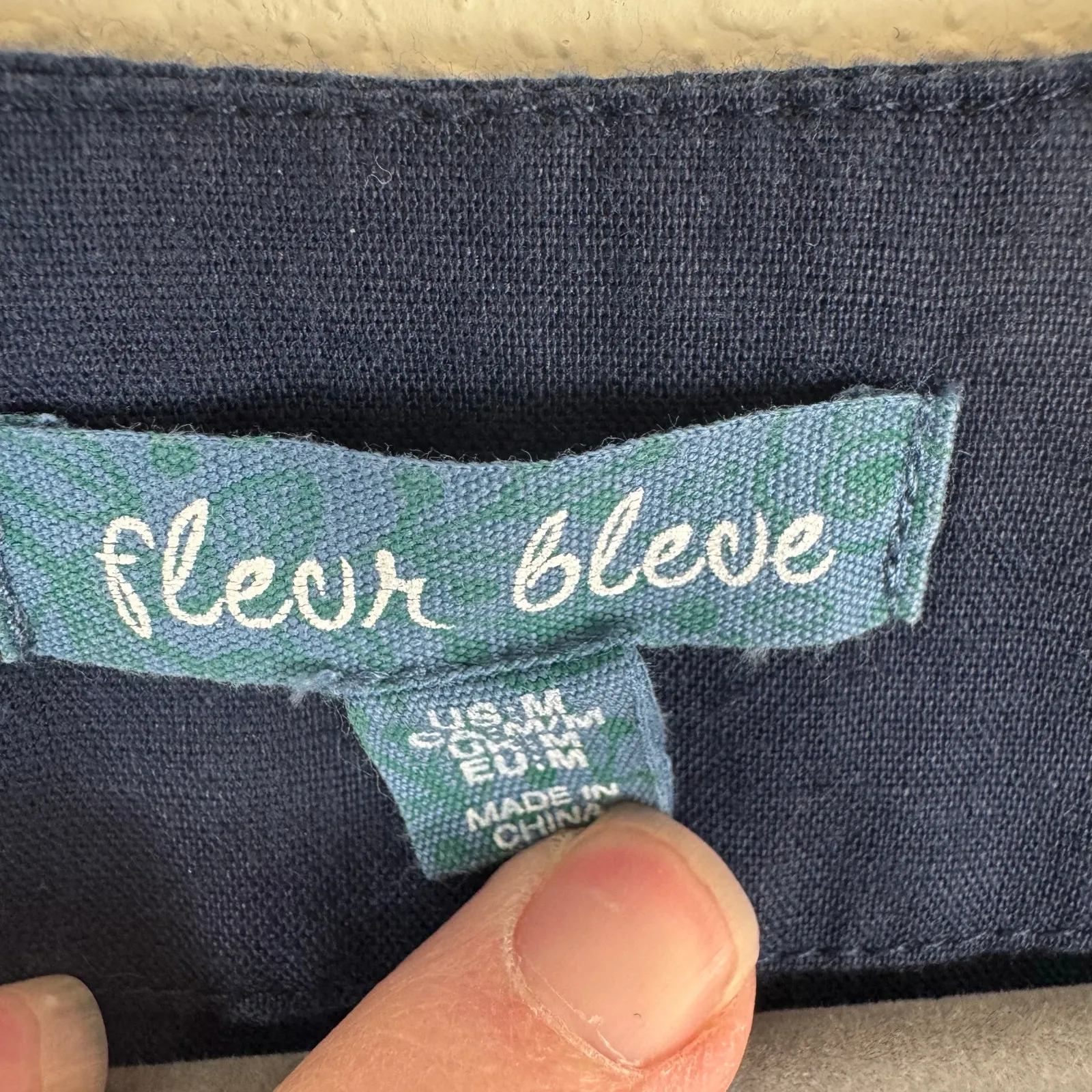 Fleur Bleue Navy Blue Linen Cotton‎ 3/4 Sleeve Embroidered Tunic Top Size M Size M - Image 6