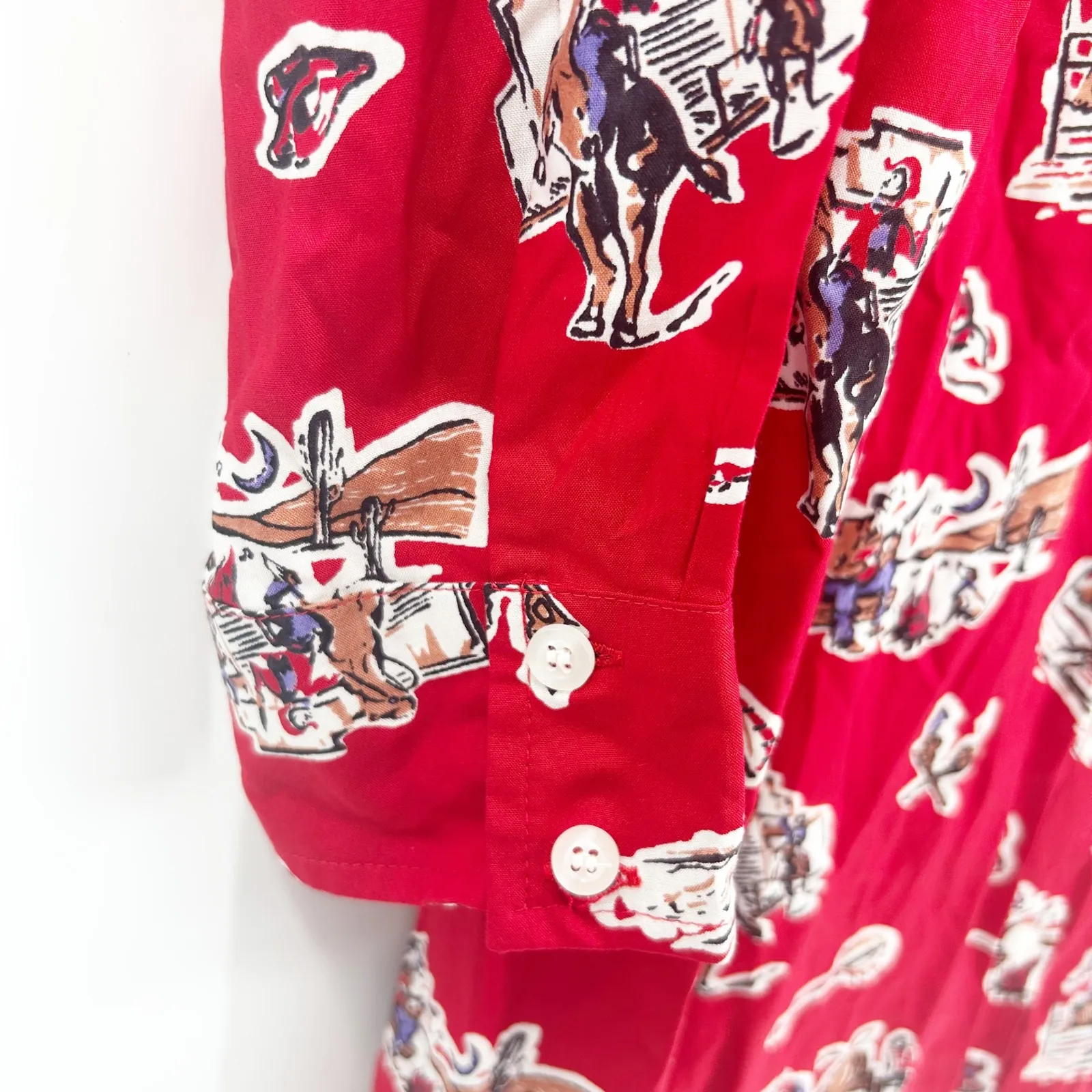 Panhandle Womens Vintage Western Cowboy Rodeo Print Sleep Dress Nightgown Size L Red Size L - Image 4
