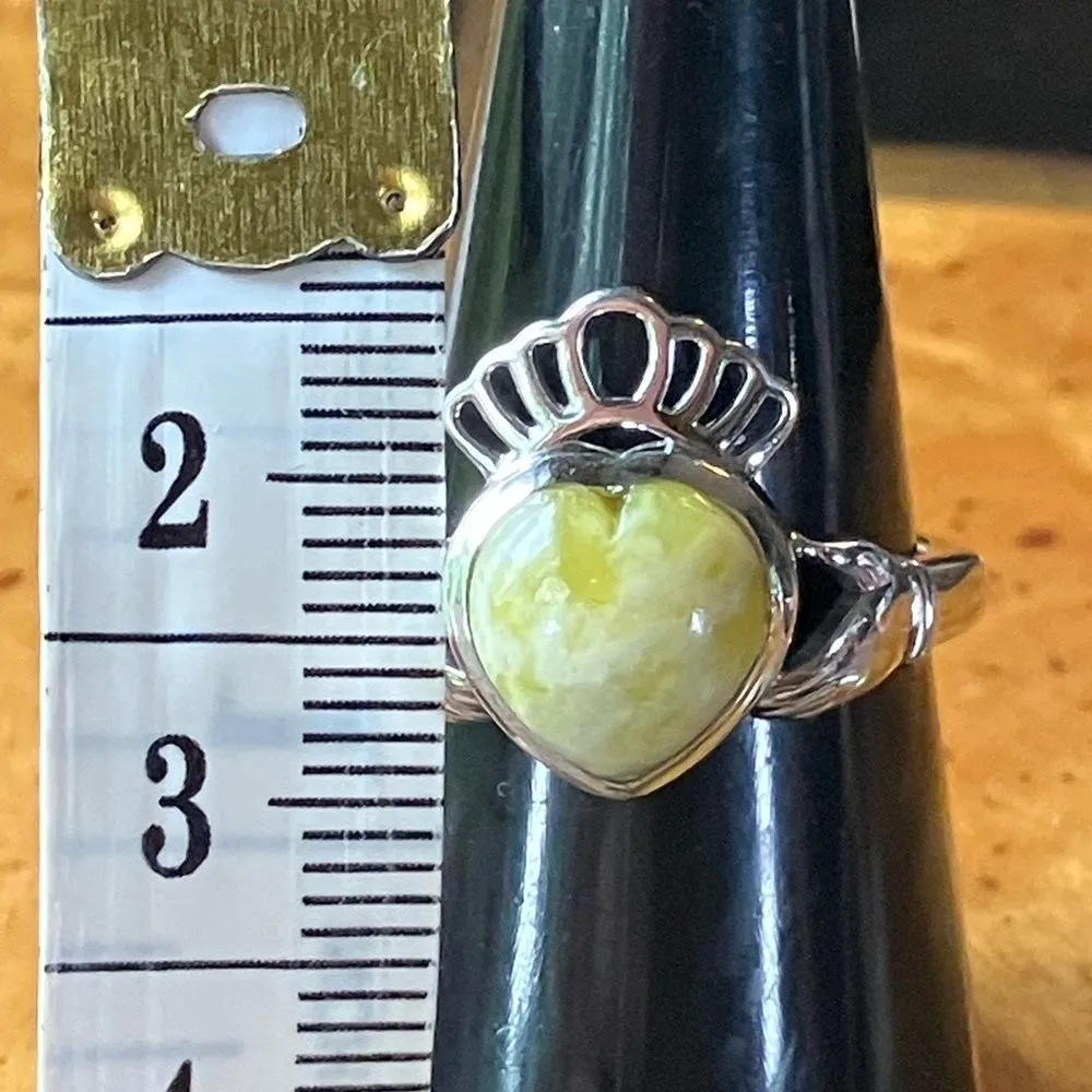Natural Connemara Marble Sterling Silver Heart Claddagh Ring Size 8 - Image 7