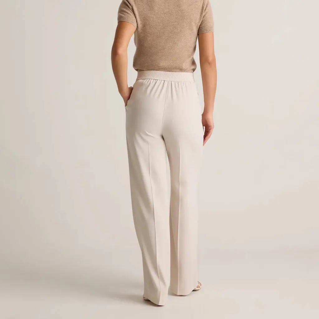 Quince Stretch Crepe Classic Trouser Pants Sand Size 12 High Rise Wide Leg - Image 2