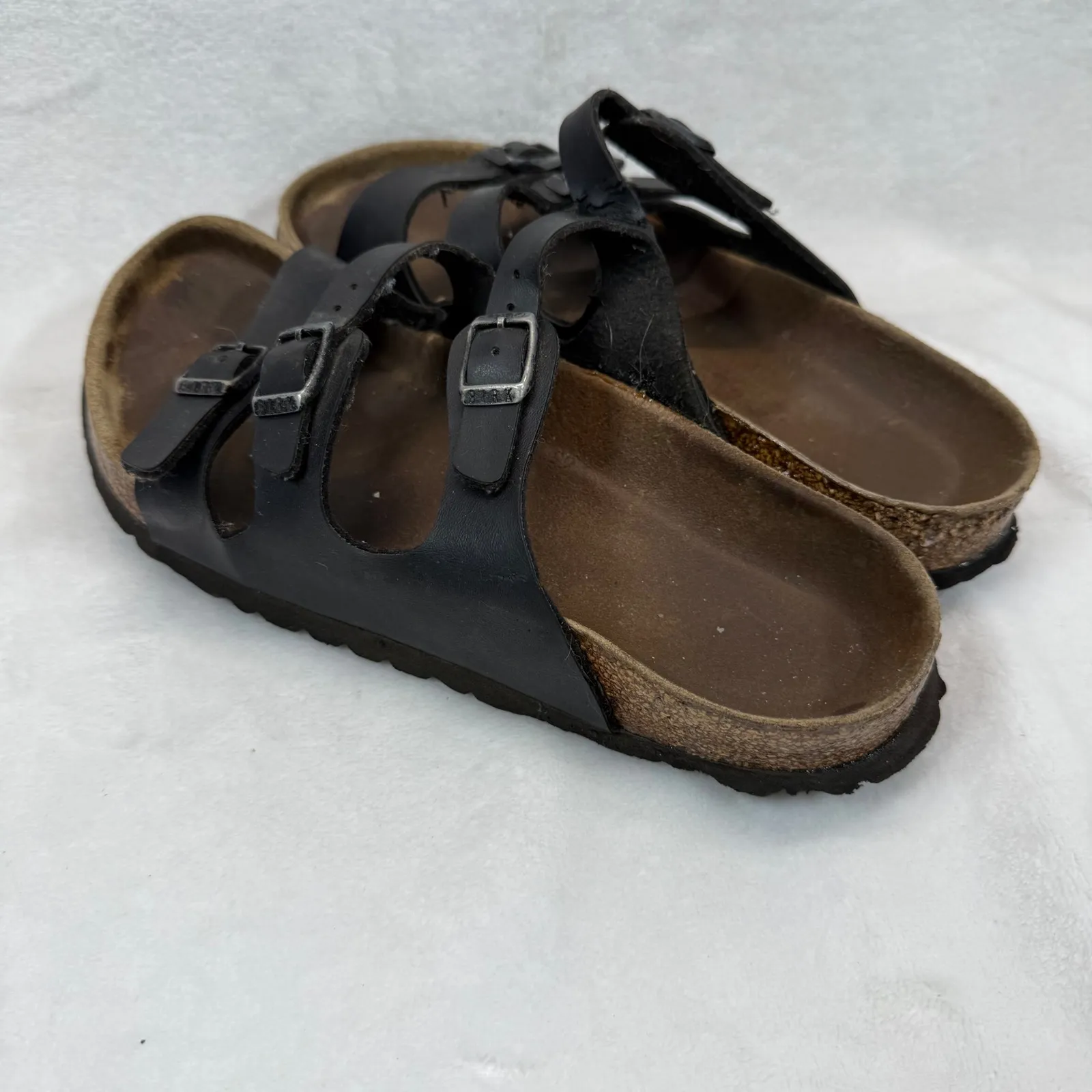 Birkenstock Florida Sandals Triple Strap Buckle Slides Casual Size‎ 38 US 7 Black Size 8 - Image 8