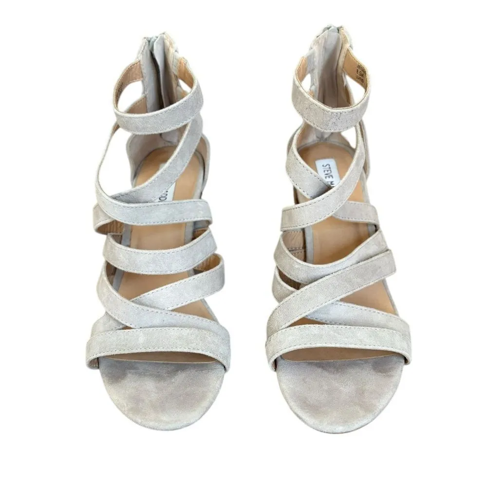Steve Madden July Grey Suede Leather Caged High Heel Sandals Womens Size 8.5 - Image 3