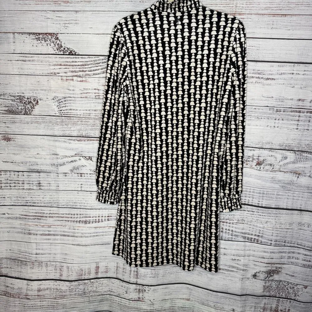 Tyler Boe Black Velvet Mock Neck Button Dress Long Sleeve Printed M Size M - Image 2