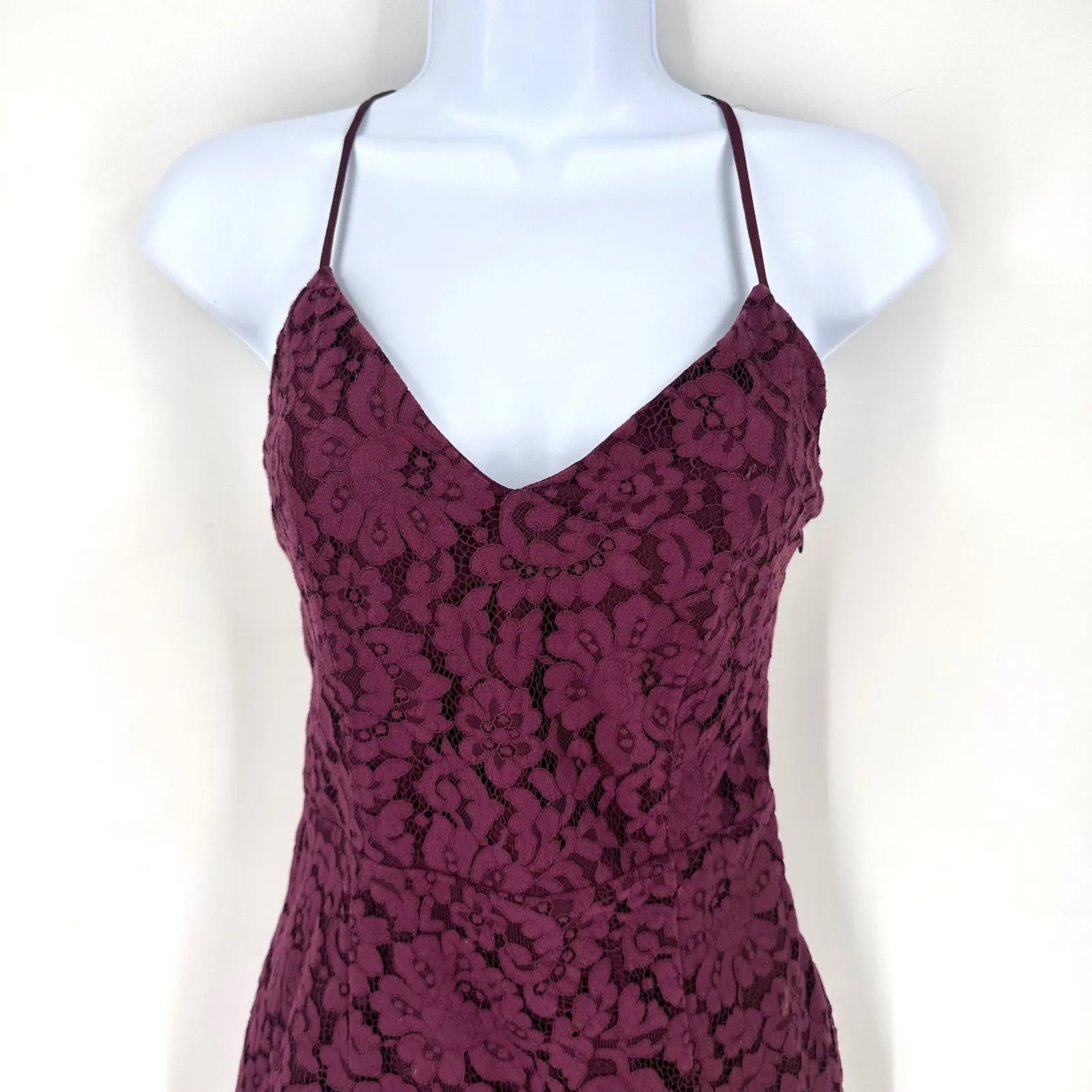 Lovers + Friends Burgundy Lace Strappy Back Midi Dress Skylight Dress Size S - Image 6