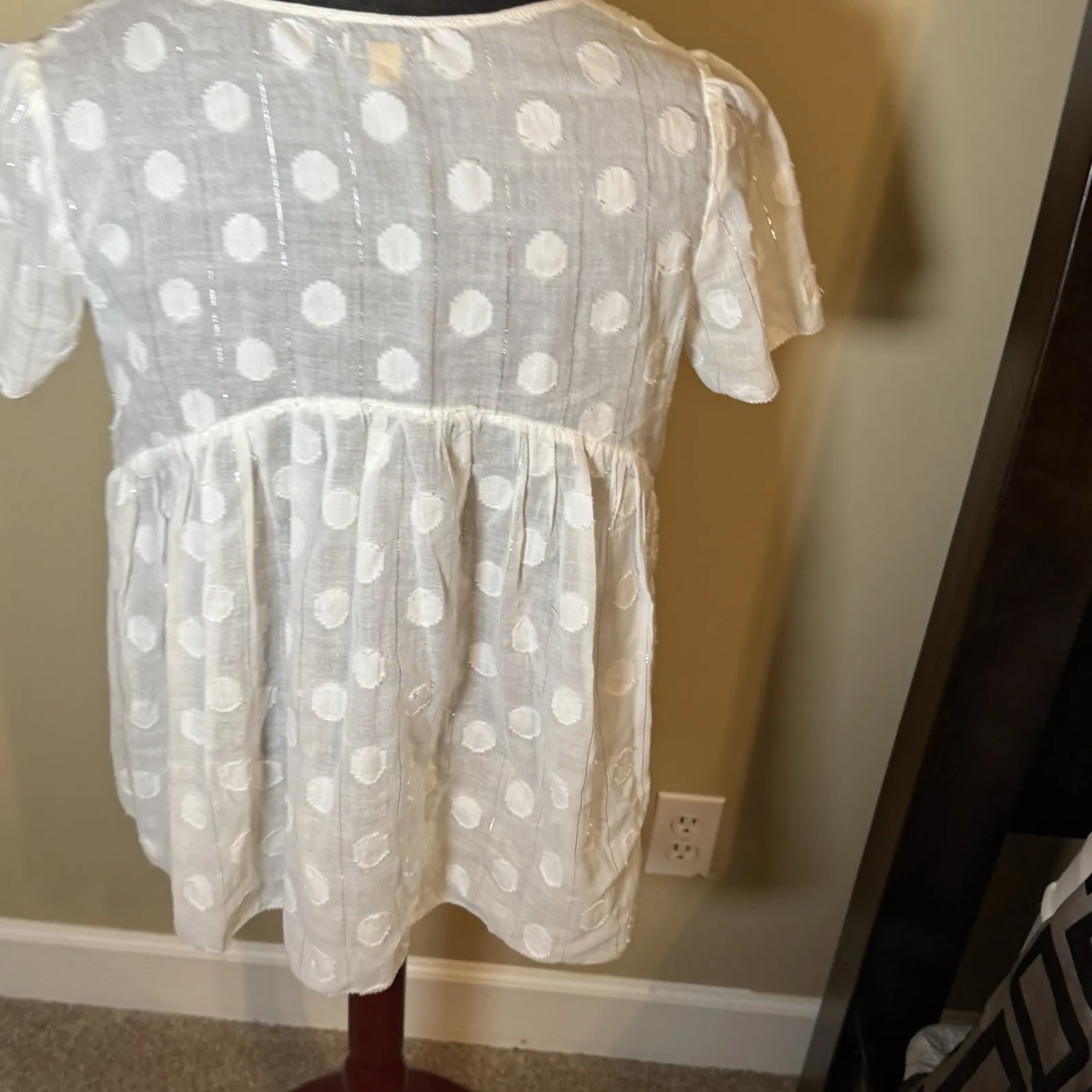 $129 New Anthropologie Leifsdottir Serein Boho Jeweled Top White/Silver Sz 2 White - Image 4