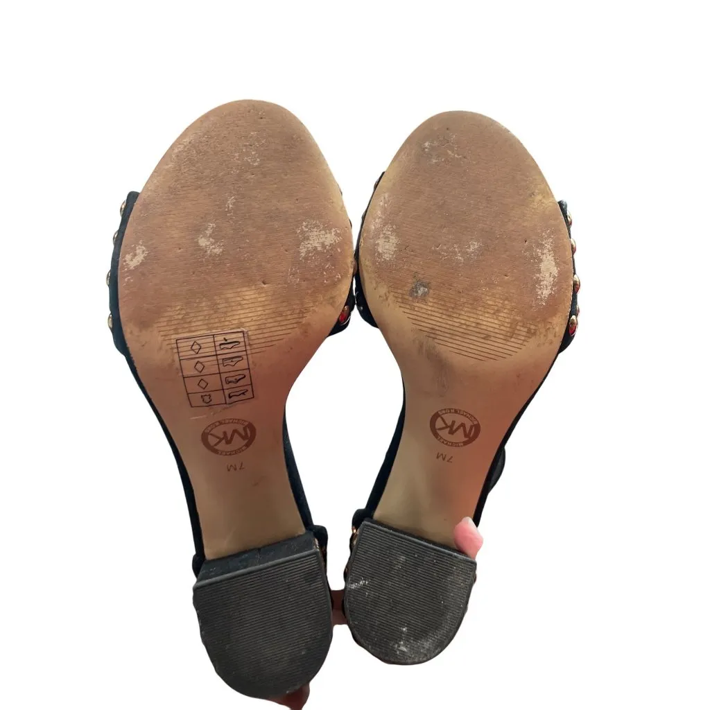 Michael Kors Leela Black Suede Gold Studded Heels Size 7M SKU 8901 - Image 5