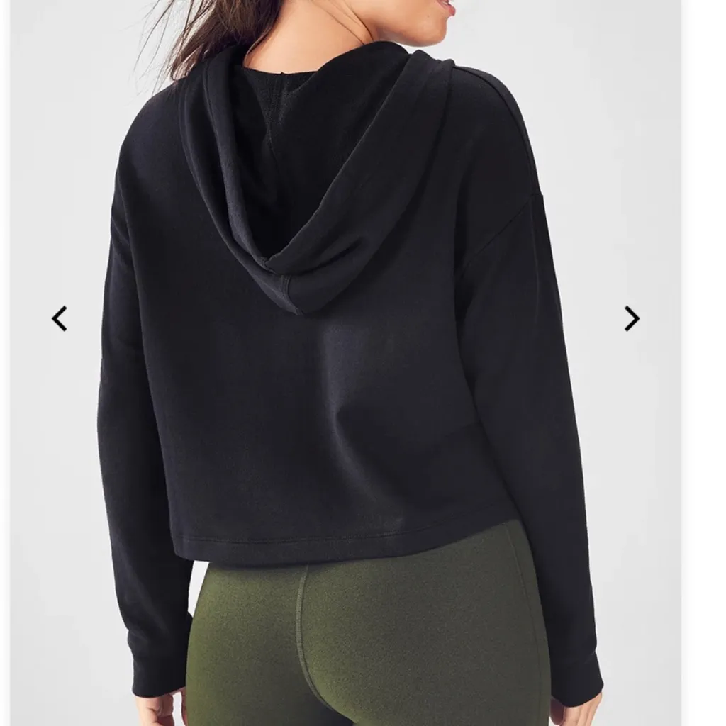 Fabletics Hallie Terry Cloth Black Lightweight Crop Hoodie Size Small With Hood - Image 2