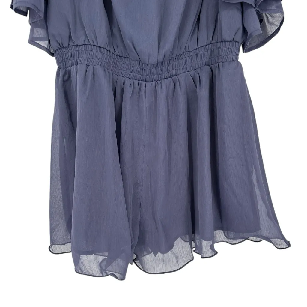 Endless Rose Ruffled Sleeve Romper in Dusty Blue size Large Off the Shoulder - Image 6