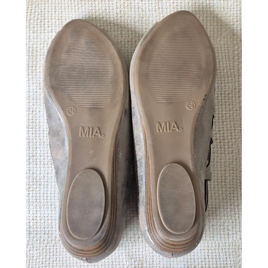 MIA Sandals Cutout Peep Toe Lace Up Gold/ Taupe Comfort Ladies Size 8.5M - Image 7