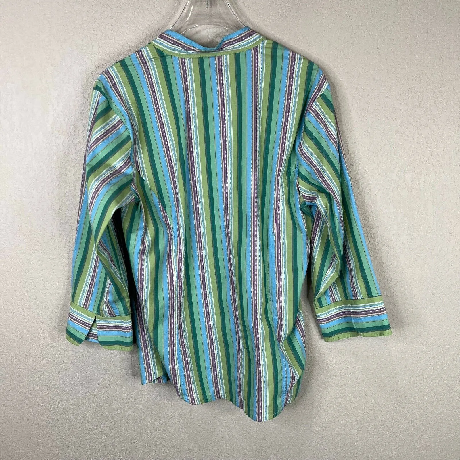 ALC Women's Striped Button Front‎ Blouse Top Stretch Long Sleeve Multicolor SZ L - Image 2