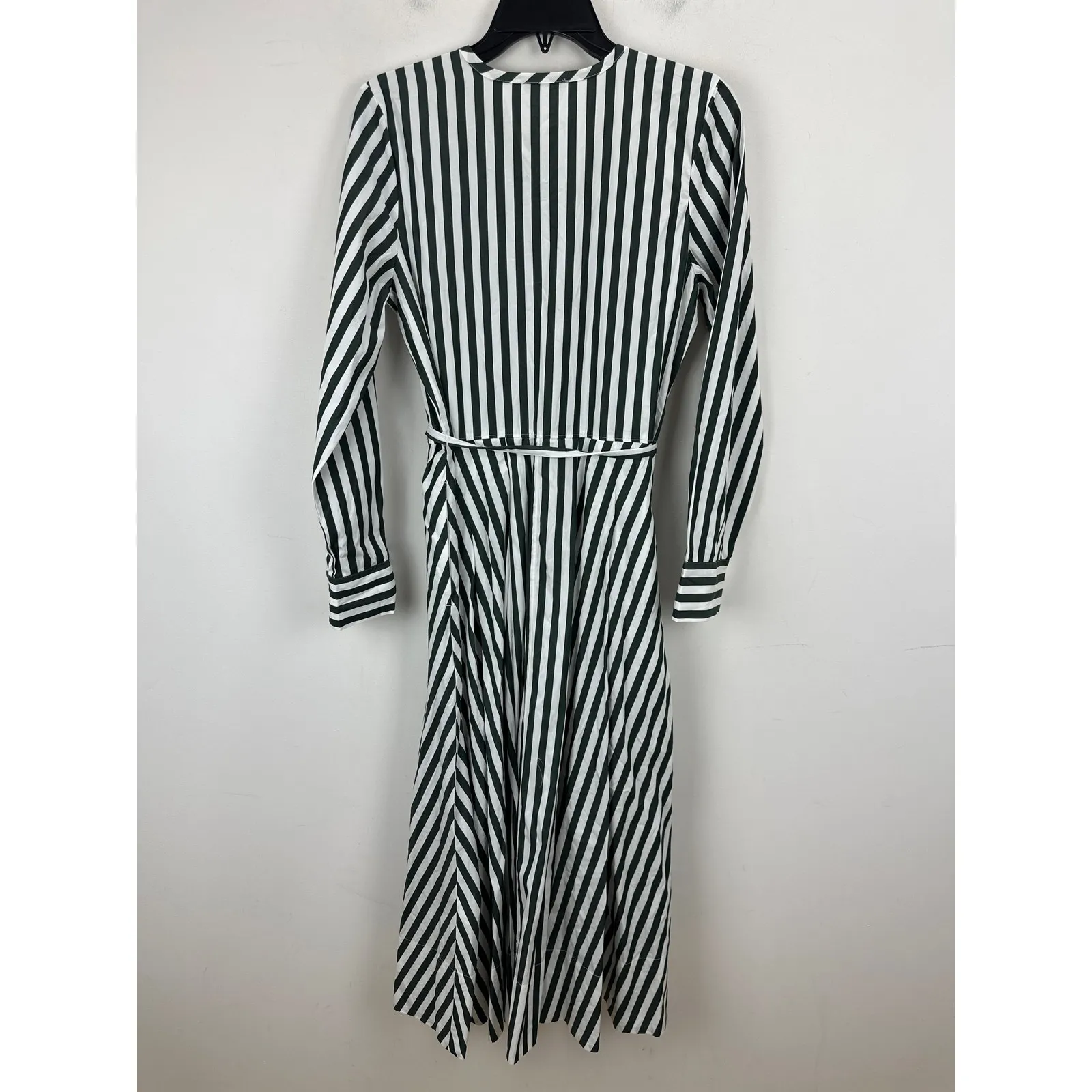 Madewell Tie Waist Midi Shirtdress in Stripe White Deep Forest Cotton US 2 NWT - Image 13