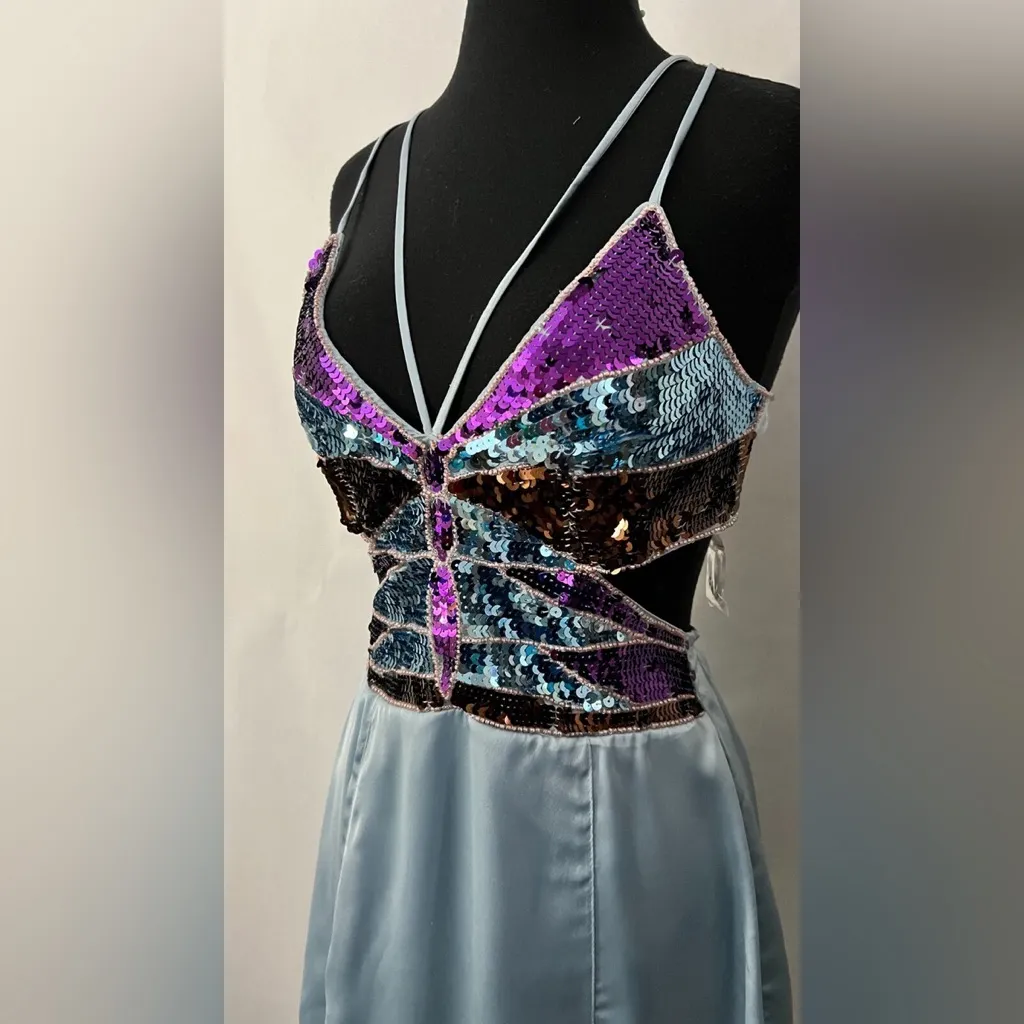 NWOT Urban Outfitters Monarch Butterfly Sequin Strappy Satin Mini Dress Size XS - Image 13