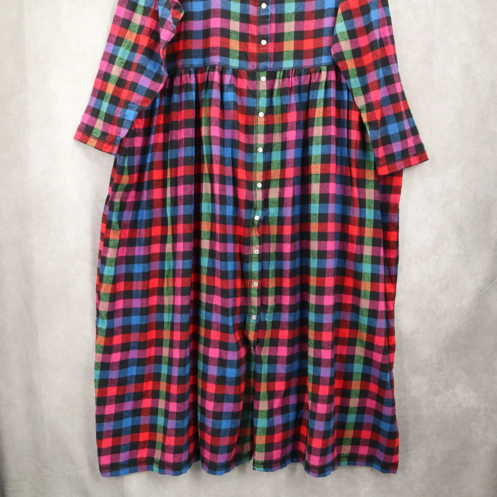 Plaid Buffalo Maxi Flannel Granny Cottage Pearl Snap Electric VTG Y2K Dress 1X Red - Image 5