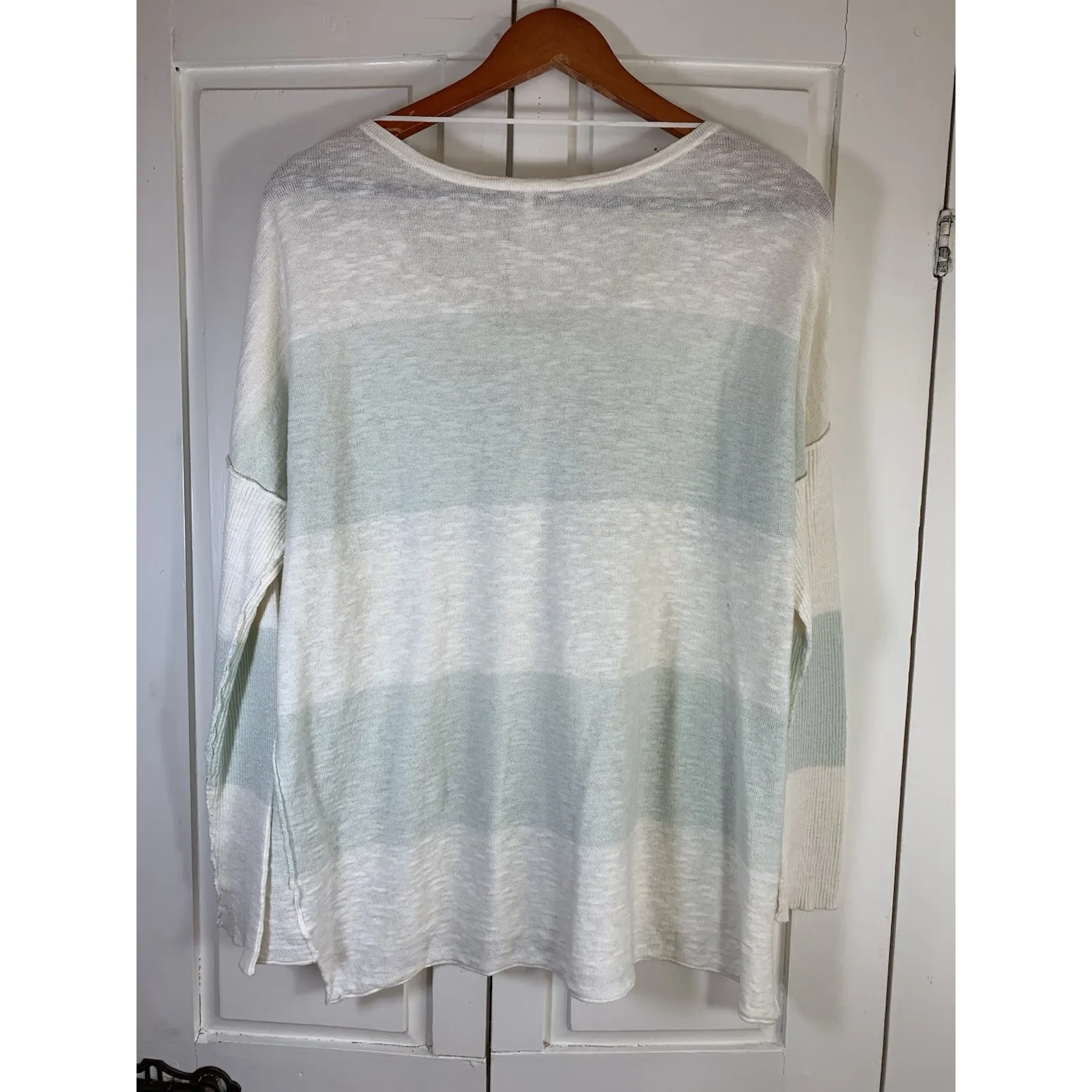 Free People Beach Boho Colorblock Linen Blend Sweater Women XS Oversized Resort‎ - Image 4