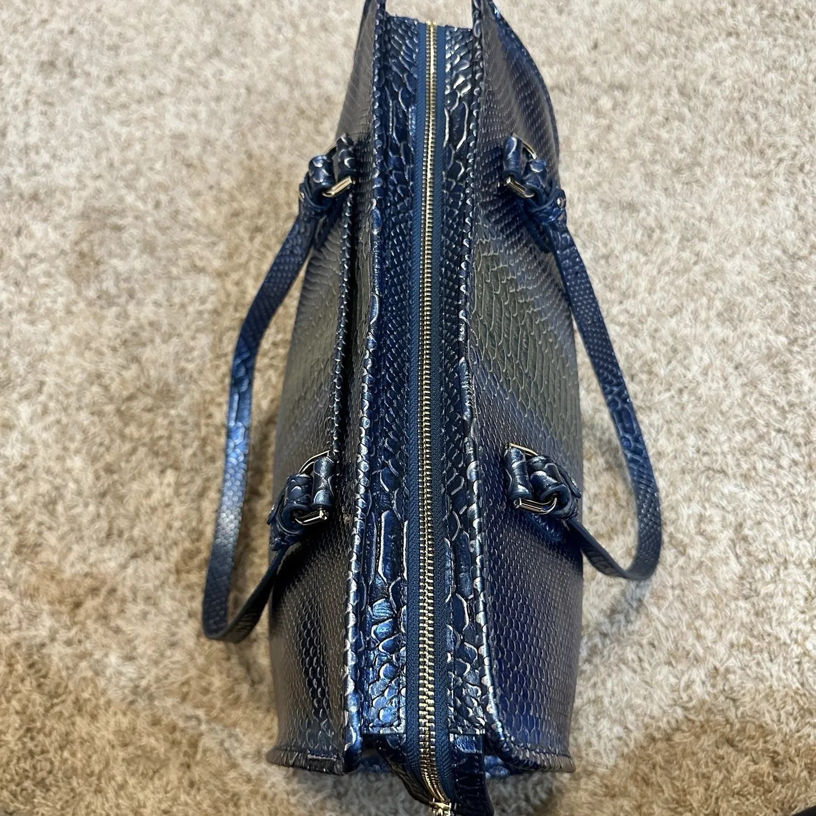 Brahmin Tia Serenity Meridian Satchel Shoulder Tote Bag Snake Blue Embossed - Image 8