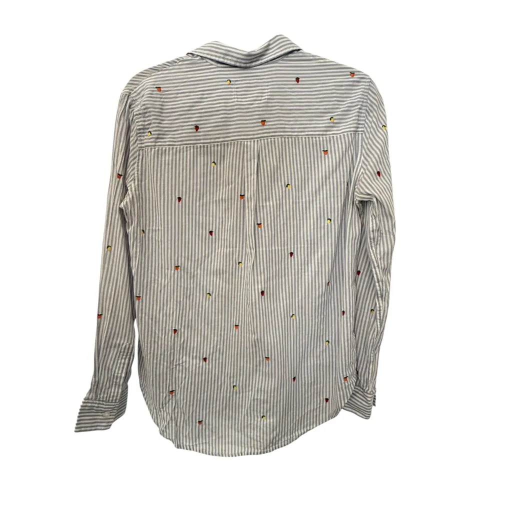 Rails Cotton Blend Stripe Embriored Fruits Long Sleeve Collared Button Down - S - Image 2