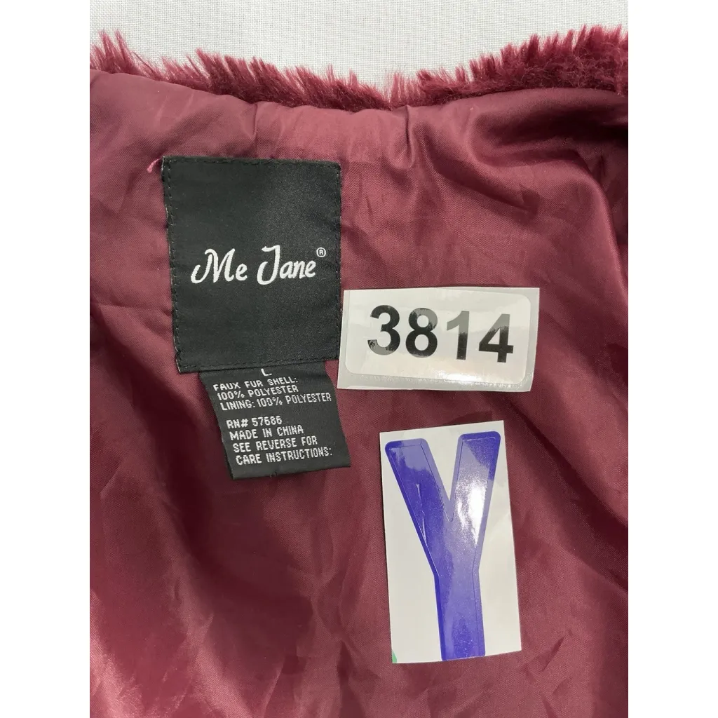 Womans Me Jane Large Maroon Open Front Lined Soft Fuzzy Vest - Image 3