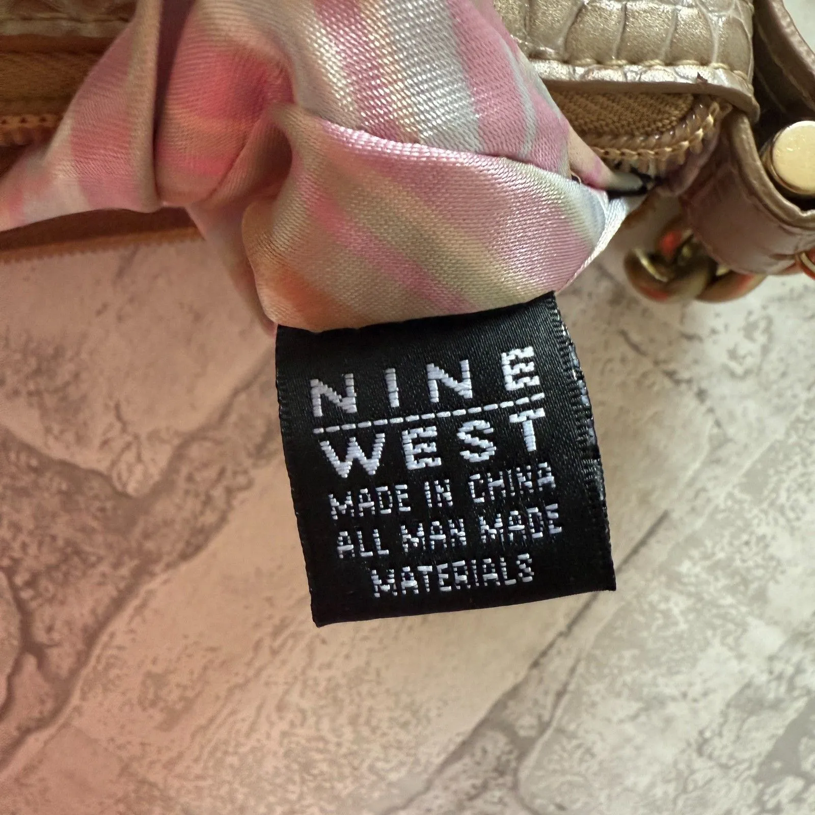 Nine West Y2K Beige Faux Snake Skin Chain Handle Studded Mini Shoulder Bag - Image 4