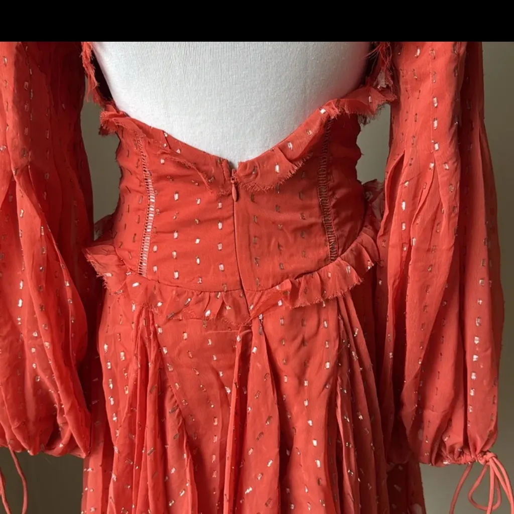 ASOS Design Ruffle Detail Mini Dress With Chain Detail in Metallic Jacquard - Image 7