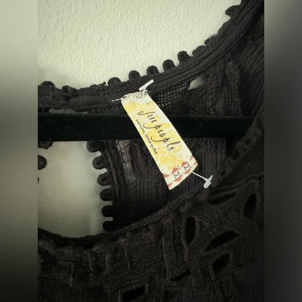 Free People Black Lace & Embroidery Sheer Dress M Like New - Image 2