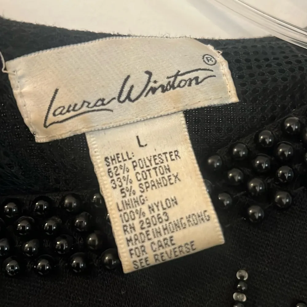 Vintage Laura Winston Black Beaded Midi Dress. (L) Size L - Image 5