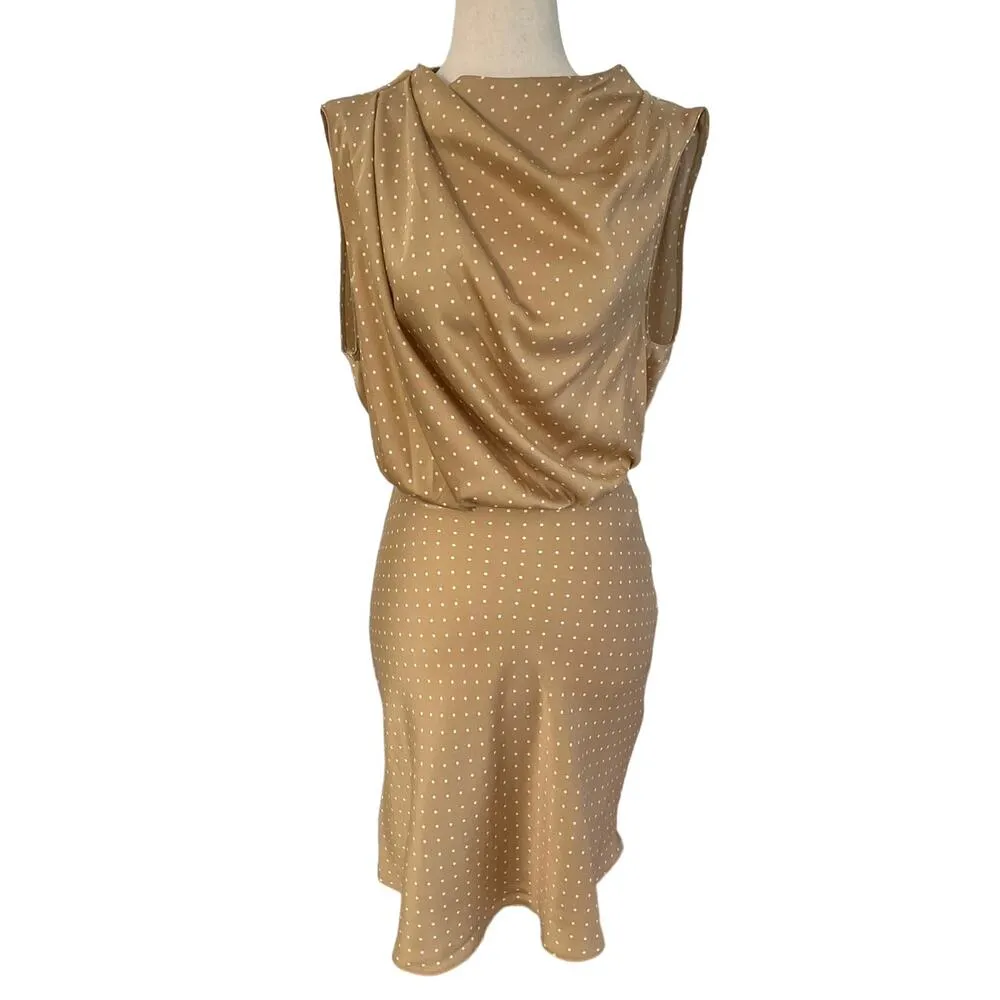 Asos Tan Open Back Satin Polka Dots Dress Women's Size 4 | 43-29 - Image 2