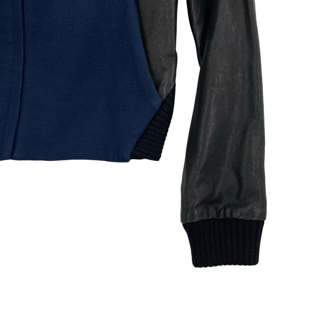 Thakoon Addition x Barneys New York Tweed Cotton Leather Moto Bomber Jacket Blue Size 0 - Image 2