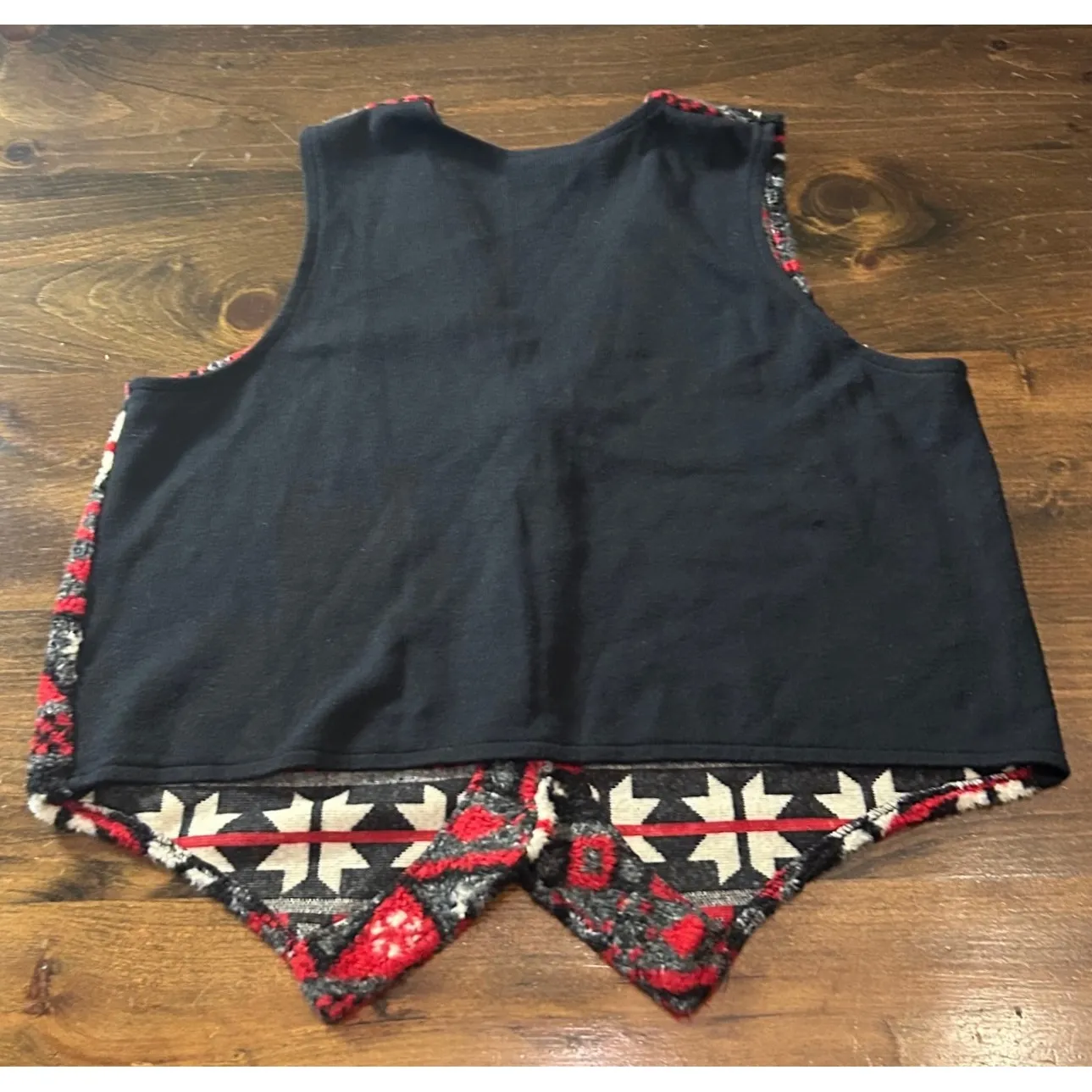 Vintage JK America Fair Isle Vest Fuzzy Knit Red Black Geometric Button Sz 14/16 - Image 3