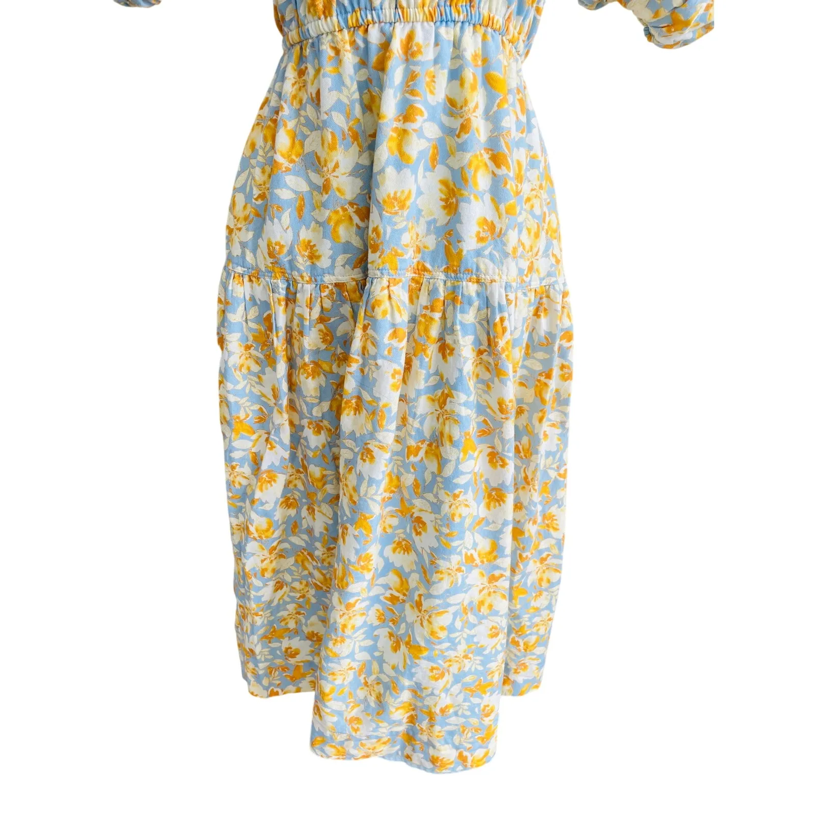 Hyacinth House Pauline Floral Puff Sleeve Midi Dress – Blue & Orange – XS - Image 10